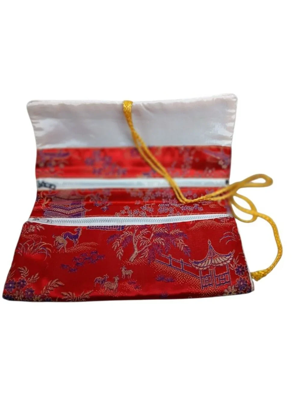 Four Silk Jewelry Pouches Lot Asian Nautical and Checkered Gift Idea